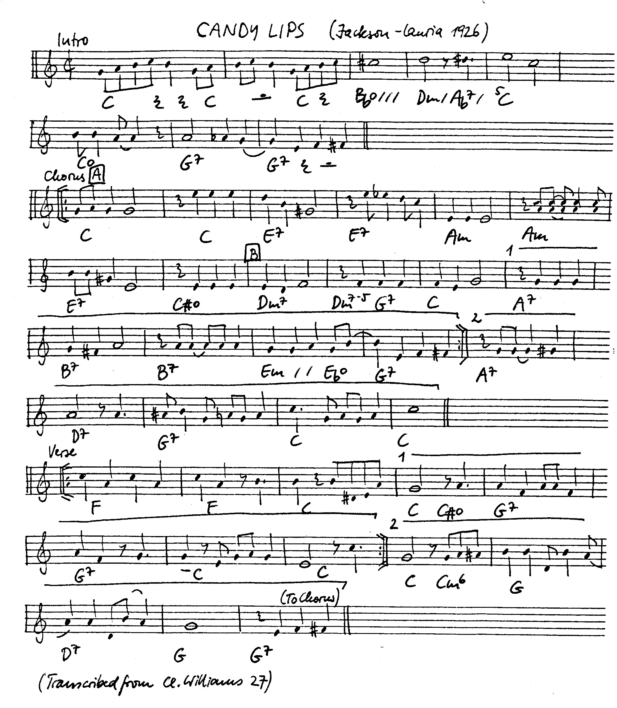 candy lips free jazz leadsheet - Courtesy of the Jungle Jazz Band